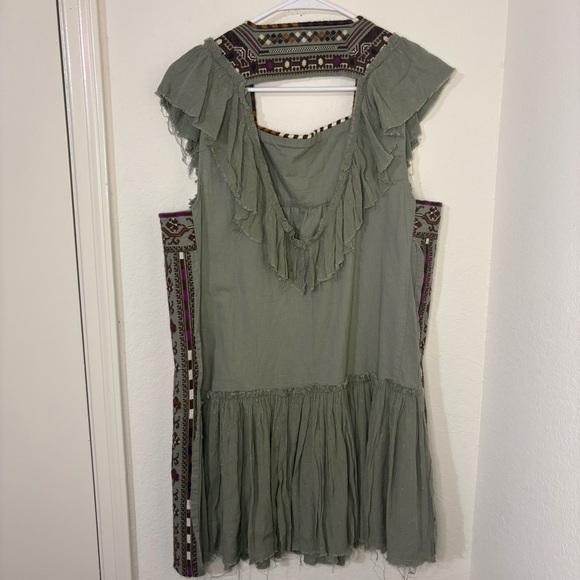 Free People Day Glow Embroidered Mini Dress in Spanish Moss combo size large - Picture 7 of 15
